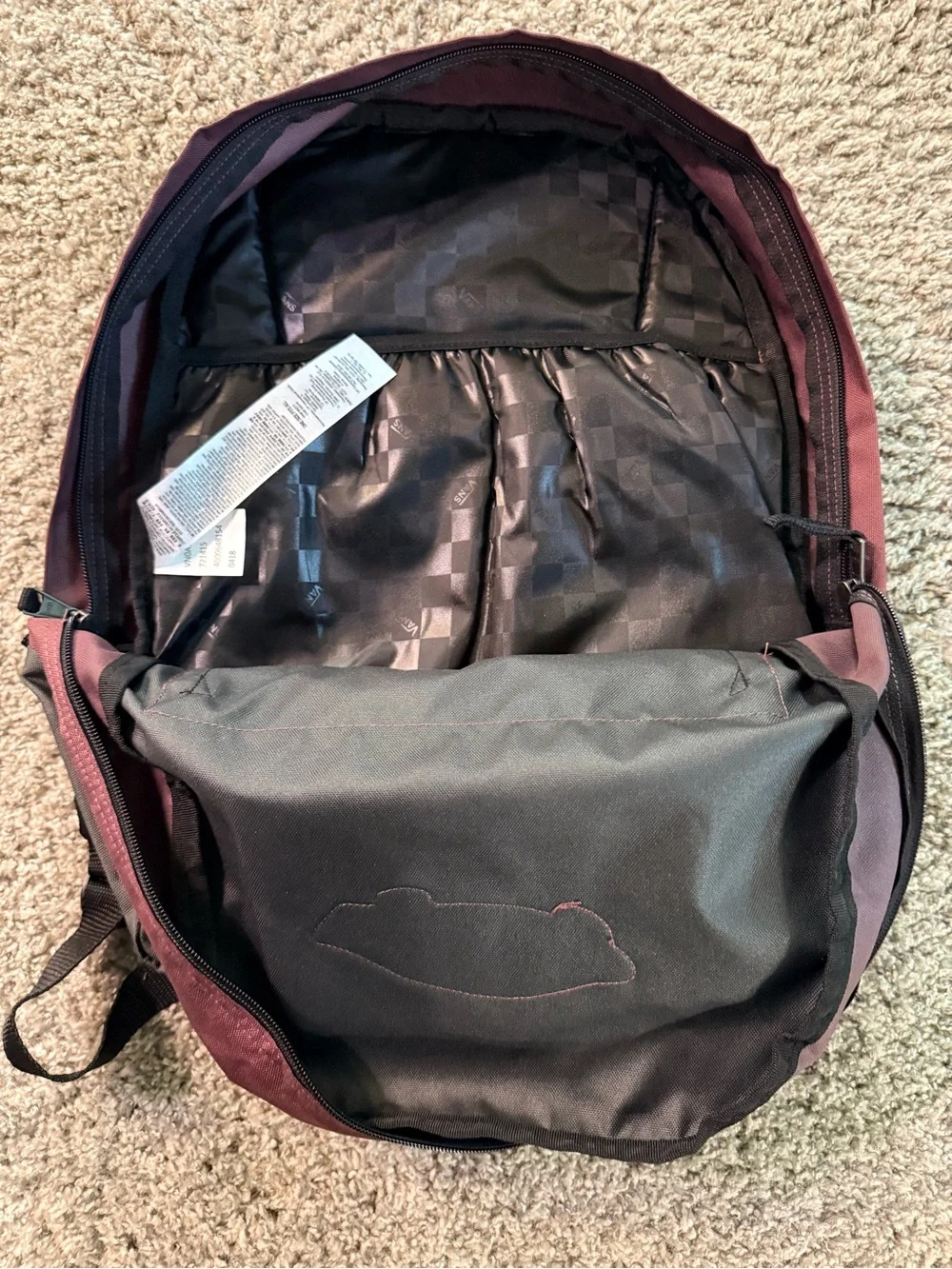 NWOT Vans Realm Canvas Backpack Maroon Gray Skateboard Classic School Bookbag